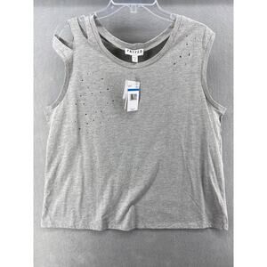 NWT Frayed T-Shirt Womens XL Gray Sleeveless Distressed COLD SHOULDER DISTRESSED